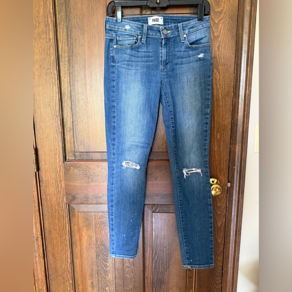 PAIGE Verdugo Ankle Destructed Knee Jeans. Size 26